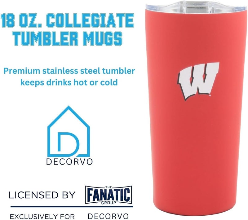 Decorvo Officially Licensed Collegiate Stainless Steel Tumbler - Double Walled Insulated Travel Tumbler with Slide Lid - 18 oz (Wisconsin) - Image 2